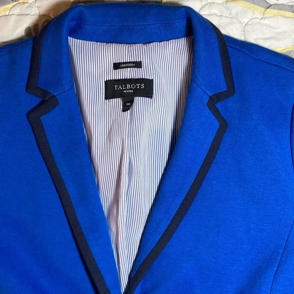 Talbots Aberdeen Pique Blue Blazer Size 14 Petite - Picture 12 of 13